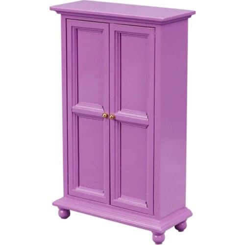 1:12 Miniature White European Style Wooden Doll House, Window Dream Armoire Display Cabinet for Little Baby Girls