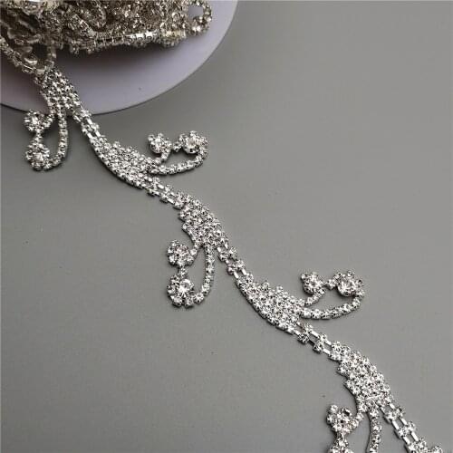 12 Inches Rhinestone Crystal Chain Flower Bling Diamante Diamond Trim Ribbon Gem Sparkle Wedding Dress Necklace Decoration