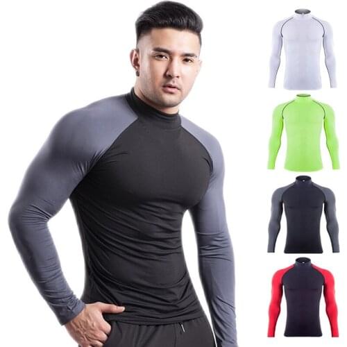 Workout Clothes Men 's High-neck Tight-fitting Quick-drying T-shirt Long-sleeved Sportswear Basketball Sweats Running Fitness