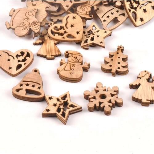 25pcs Christmas Tree Ornament Wooden Hanging Pendants Christmas tree snow angel Star Christmas Decorations for Home m1696x