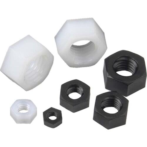 25pcs Brand New Black White Nylon Plastic Insulation Metric Threaded Hex Hexagon Nut For Bolt Screw M2M2.5 M3 M4 M5 M6 M8 M10M12