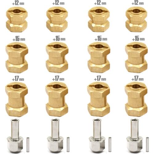 New 4pcs 12mm/15mm/17mm Heavier Brass 12mm Wheel Hex Hub Coupler with M4 Nut Locking Shaft for RC Crawler Axial SCX10 D90 D110