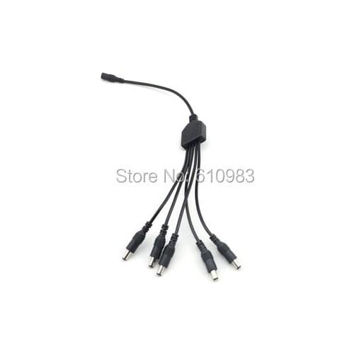 5 pieces/lot) Black DC power cable 1 male plug to 5 female jack 1 in 5 connectors Splitter Cable for cctv camera