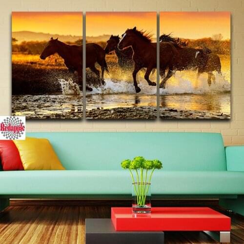 5D mosaic diamond embroidery 3 Panel Horse Sunset Landscape Wall Pictures diamond Painting New luxury style Home Decoration icon