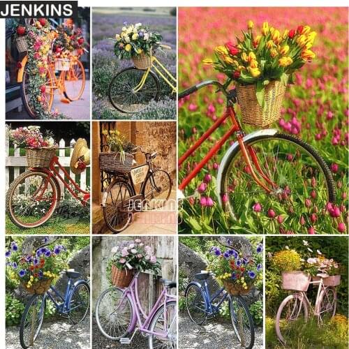 5D Diamond Painting Full Square Bicycle Landscape Rhinestone Kit Diamond Embroidery Cross Stitch Kit Flower Wall Art Room Decor