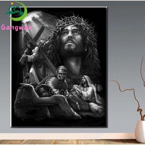 5D DIY Diamond Painting religious Cross Stitch Needlework Diamond Embroidery black white Jesus Art Handicraft Mosaic Decor Home