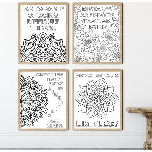 Mandala Abstract Canvas Poster Growth Mindset Coloring Quote Print Painting Decorative Picture Modern Living Room Decor No Frame