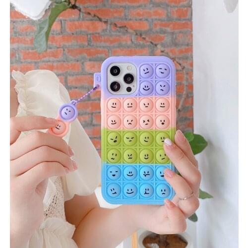 Cartoon Emoticon Antistress Phone Case For IPhone 12 11 Pro XS Max XR X 8Plus 7Plus 6S Plus 8 7 6 Bubble Decompression Toy Cover