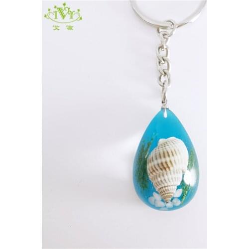 Blue Ocean Style Multi Kinds Sea Conch Keychain Glitter Flatback Resin Pendant Necklaces Bag Charms for Woman Boyfriend Gift