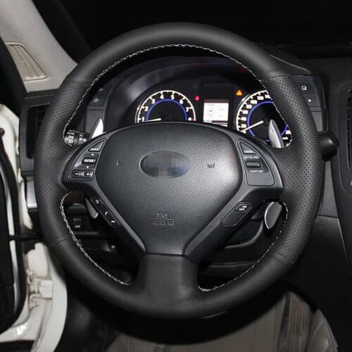BANNIS Black Artificial Leather DIY Hand-stitched Steering Wheel Cover for Infiniti QX50 G25 G35 G37 EX25 EX35 EX37 2008-2013