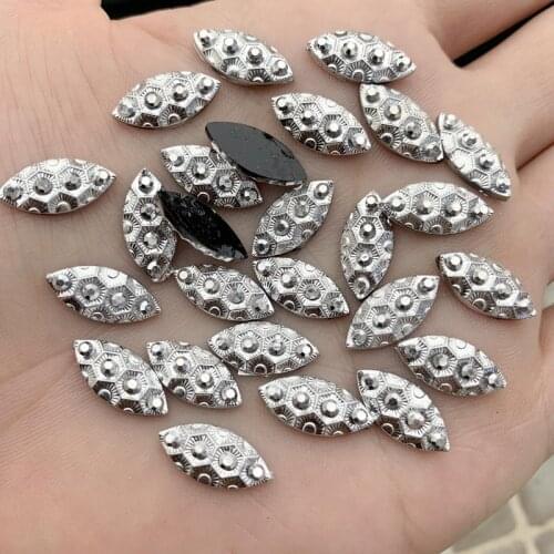DIY 400pcs 7*15mm Silver Horse Eye Resin Crystal Non Hotfix Flat back Rhinestone glitters for 3D Nail Stone -S394*4