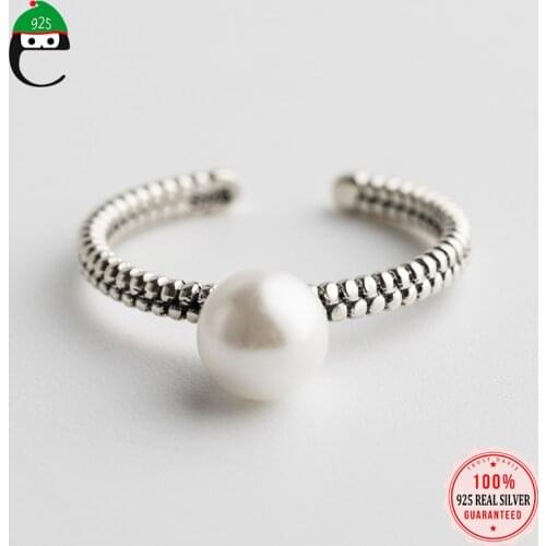 ElfoPlataSi Real 925 Sterling Thai Silver Fashion Freshwater Pearl Opening Ring for Women Wedding Valentines Day Jewelry DD507