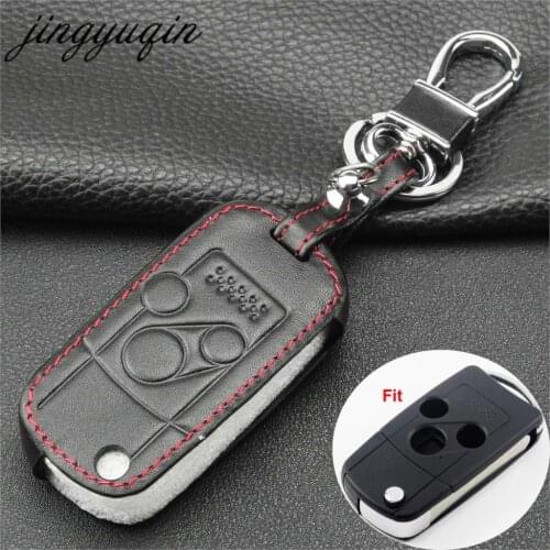 Jingyuqin 3 Button Remote Flip Folding Key Case Fob Leather Cover For Honda CRV Fit Accord Pilot Protector