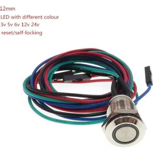 1set 12mm different colour LED metal push button switch with 50cm wire reset / self-locking switch 3v 5v 6v 12v 24v