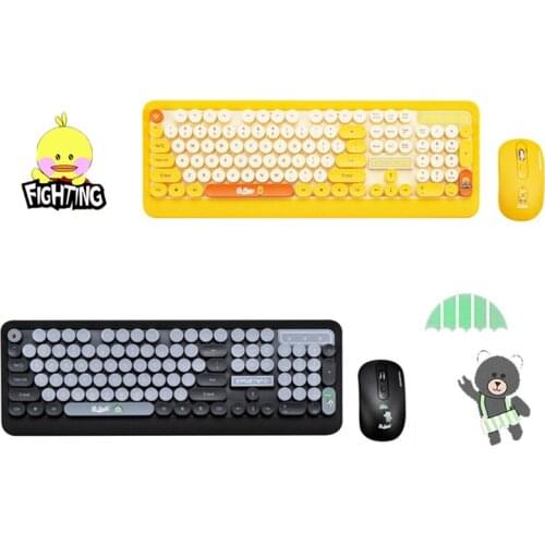 Cute 2.4GHz Keyboard Mouse Combo Retro Wireless Round Keycap Keyboard Mouse Set Punk Keyboard Mouse Combo For Laptop Girls Gift