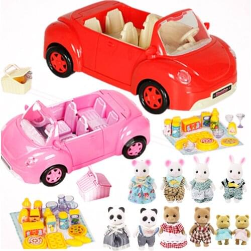 Miniature Forest Animal Family 1:12 Dolls Picnic Car Action Figure dollhouse miniature cartoon Pretend Play Set Birthday gift