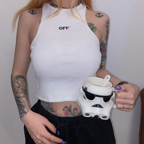 Fashion Solid Print Letter Women Vest White Tank Top Summer Streetwear Beach Party Skinny Crop Top Women