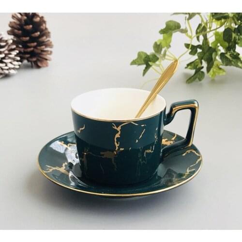Marble Ceramic Coffee Cup Saucer Spoon Set 200ml Nordic Tea Cup Matt Porcelain Tea Set Advanced Teacup Cafe Espresso Cup