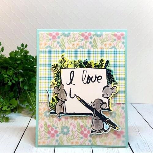 Mouse Writing Love Metal Cutting Dies&Cordinating Stamps For Scrapbooking Craft Die Cut Card Making Embossing Stencil