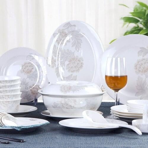 High Quality Jingdezhen Ceramic Dishes Tableware Set 28pcs 56pcs 60pcs Promotional Gift Tableware Dishes Plates Set