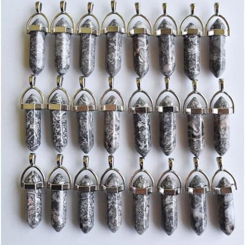 2020 new natural Map stone pillar shape charms point Chakra pendants for jewelry making 24pcs/lot Wholesale free shipping