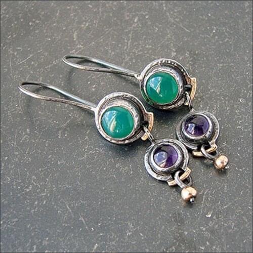 New Arrivals Colorful Jasper Pendant Earrings Retro Style Round Agate and Amethyst Earrings for Women 2020 Fashion Jewelry