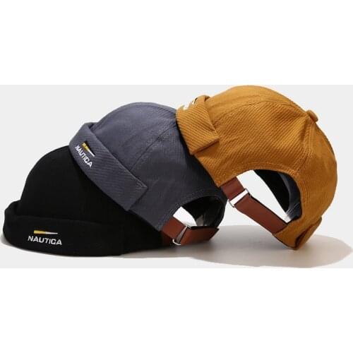 New Dome Melon Hats Mens Docker Cap Letters Embroidery Skullcap Casual Adjustable Brimless Cap Summer Outings Loop Beanies