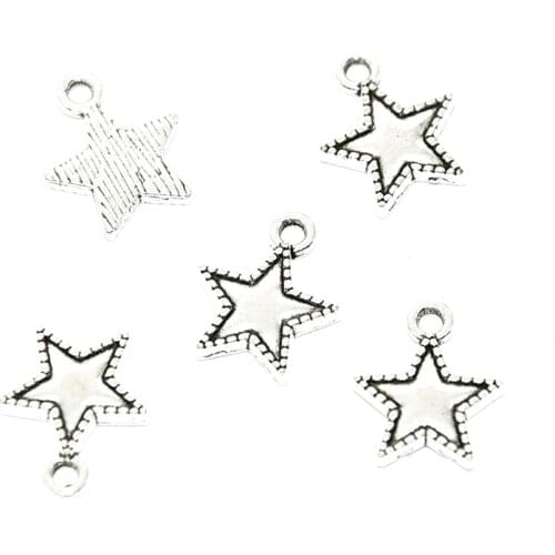 25pcs Wholesale Antique Silver Five Pointed Star Charms Alloy Metal Pendants For DIY Handmade Jewelry Accessories Making 15*12mm