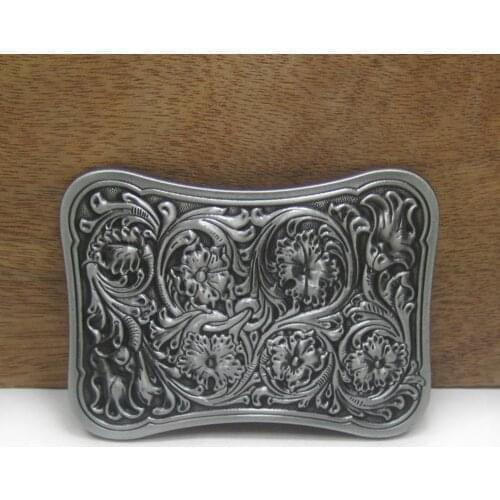 BuckleClub retro zinc alloy western flower belt buckle pewter finish FP-03324 cowboy jeans belt buckle drop shipping