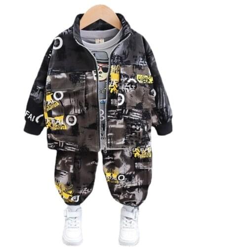 Boys Workwear Suit 2021 New Childrens 3pcs Sets Spring Autumn Fashion Kids Cowboy Clothes Jacket +T-shirt + overalls Suit 2-7T