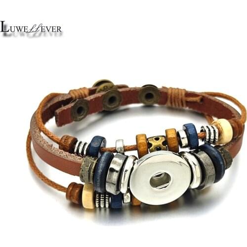 7 Colors Strand Adjustable Interchangeable 190 Real Leather Bangle Fit 12mm 18mm Snap Button Bracelet Charm Jewelry Women Men