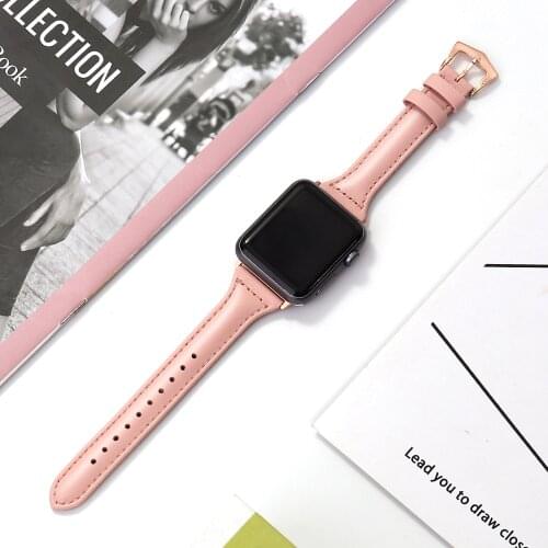 Women Genuine Leather Loop Strap for Apple Watch 38mm 40mm 44mm 42mm Band for Iwatch 6/Se/5/4/3/2/1 Lady Thin Ins Bracelet