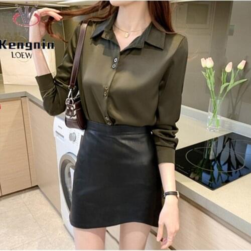 Chiffon Satin Womens Shirts 2021 Spring Autumn Ladies Blouse Loose Long Sleeve Tops Female Clothing Blause KN108