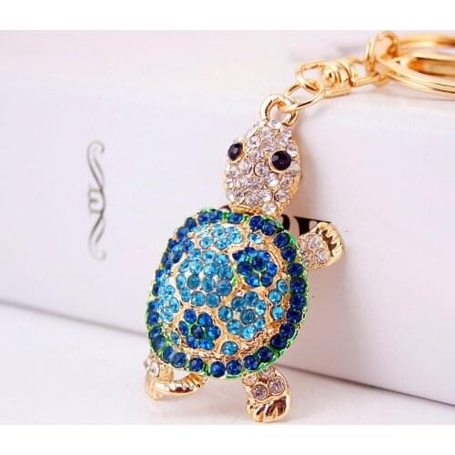 Cute Turtle Tortoise Shape Car Keychain Kawaii Rhinestone Crystal Animal Metal Key chain In The Car Key Rings