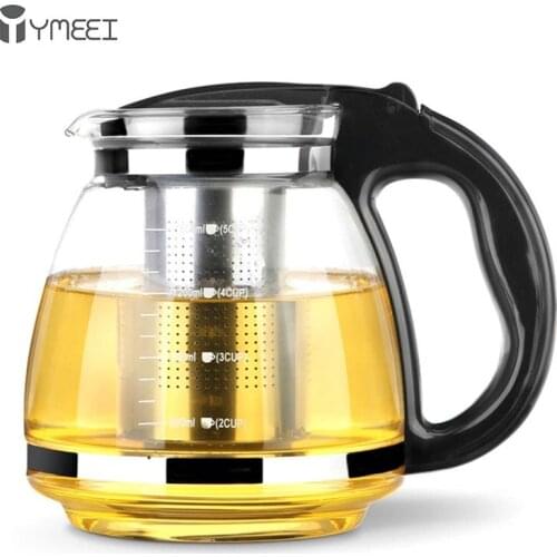 YMEEI 2000ml Heat Resistant Glass Teapot With Stainless Steel Tea Infuser Filter Flower Tea Kettle Kung Fu Tea Puer Oolong