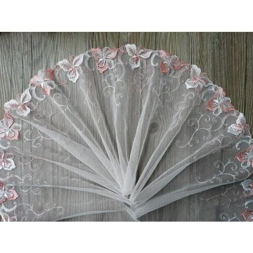 2Yards 23cm Width Tulle Mesh Orange Thread Polyester Fabric Flower Lace Trim Embroidery Sewing Crafts Doll Material Laces Edge