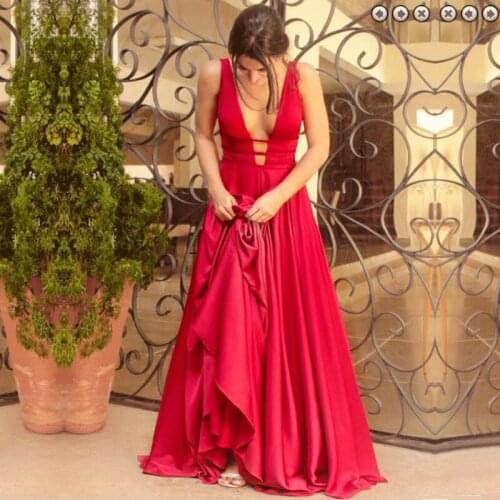 Evening Dresses 2020 Elegant Sexy Red Satin Evening Gowns Long Formal Evening Dress Women Prom Party Dresses Robe De Soiree