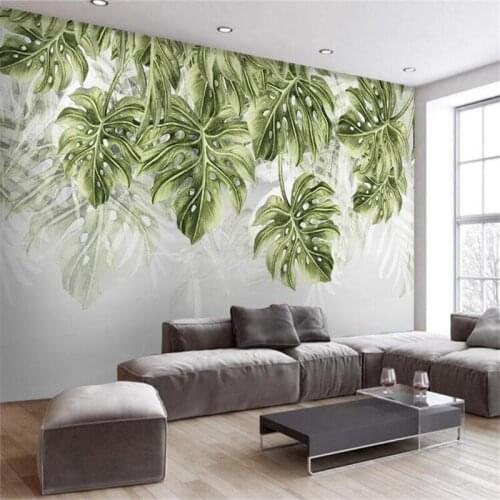 Wellyu papel de parede 3d Custom wallpaper Modern fresh plant leaves Nordic TV sofa background wall painting papel parede