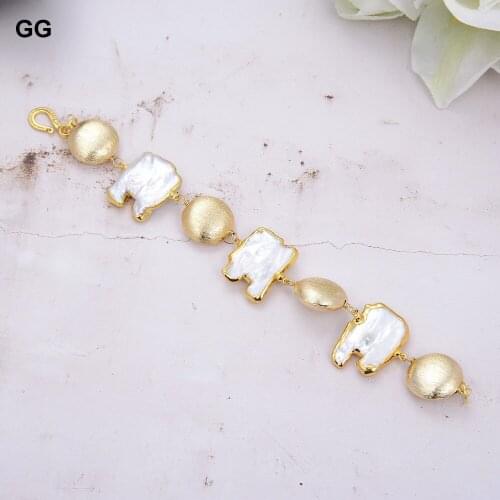 GuaiGuai Jewelry Freshwater Keshi Pearl 24 K Gold Color Plated Bracelet 8"