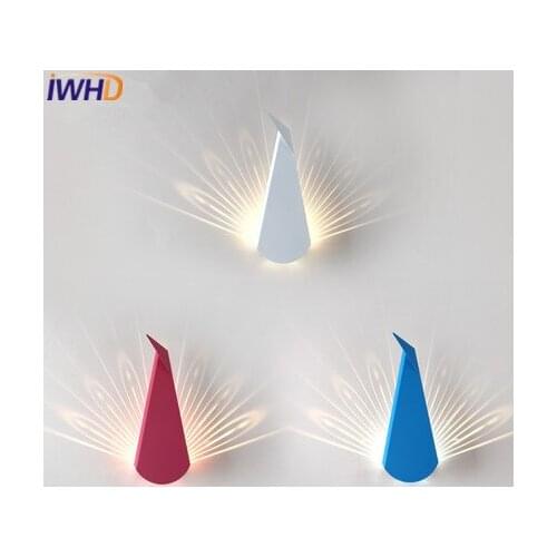 IWHD Iron Sconce Modern LED Wall Lights For Home Lighting Fixtures Fashion Bedroom Beside Color peacock Applique Luminaire