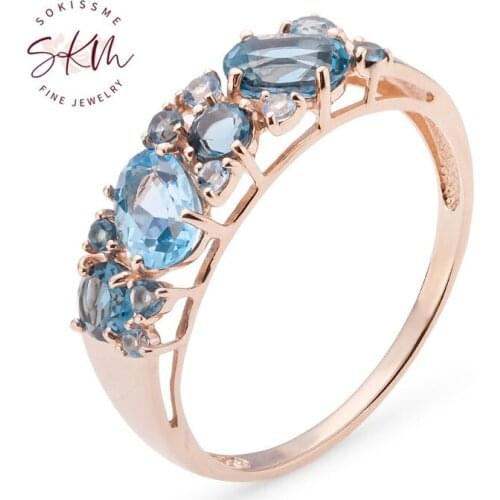SKM vintage topaz rings for women 14k rose gold flower Engagement rings designer Promise Luxury Fine Jewelry