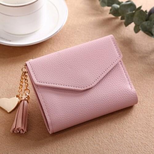Womens Wallet Cute Student Tassel Pendant Short Wallet Trend Small Fashion PU Wallet 2021 Coin Purse Ladies Card Bag For Women