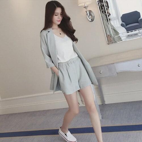 2019 summer casual suit female loose suit jacket fashion high waist shorts temperament womens two-piece suit