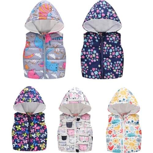Infant Boys Vest Hooded Coat Print Pattern Coat Girls Thick Waistcoat Outerwear Sleeveless Toddler Kid Clothing Costume For 2-6Y