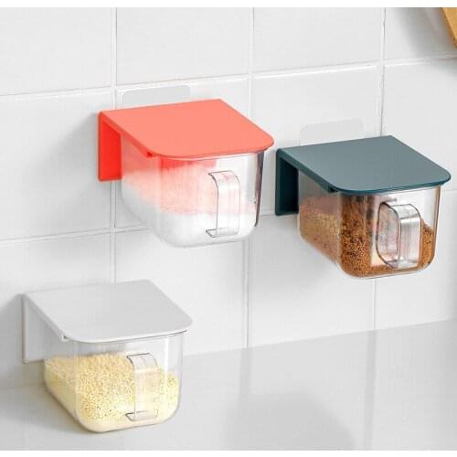 1Pcs Household Kitchen Spice Box Spice Box Dust-proof And Moisture-proof Jar Wall-mounted Free Punching Spice Storage Box