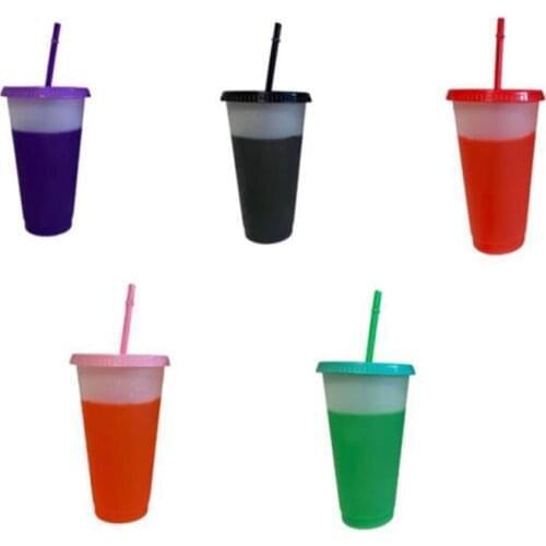 1pc 700ml Color Changing Cup Confetti Plastic Color Changing Cup Cold Water Color Changing Straw Cup Kitchen Dining Supplies
