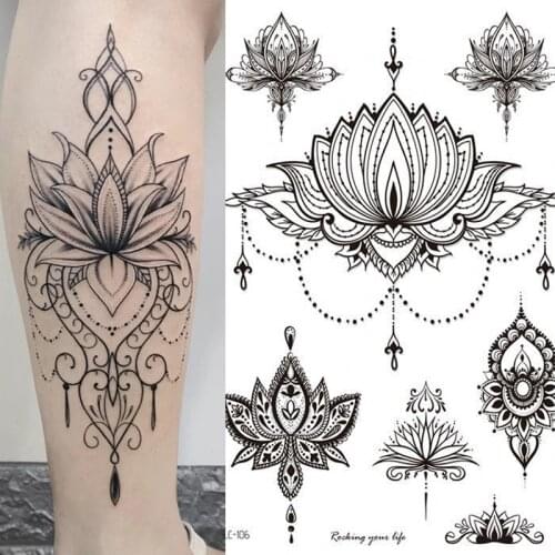 1pcs Butterfly Temporary Tattoo Sticker Waterproof Black Retro Hand Back Tattoo Sticker Mandala Flower Clavicle Temporary Tattoo