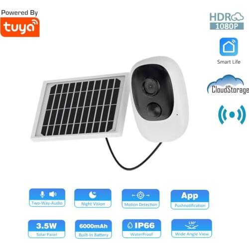 1080P HD Outdoor Solar Panel Powered WiFi Battery Camera Wireless Rechargeable Battery Powered Security Camera IP66 Waterproof