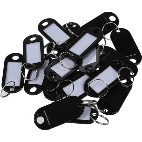 20 Pcs Key ID Label Tags Split Ring Keyring Keychain Black