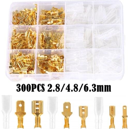 300Pcs Crimp Spade Terminals Kits 2.8/4.8/6.3mm Insulated Female/Male Terminals Electrical Wire Connectors for 0.5mm2-1.5mm2